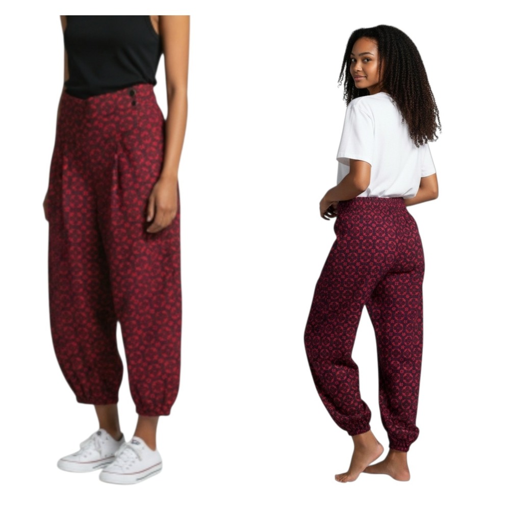 Anthropologie High Waisted Boho Balloon Harem Pants Printed Zip Pockets XS